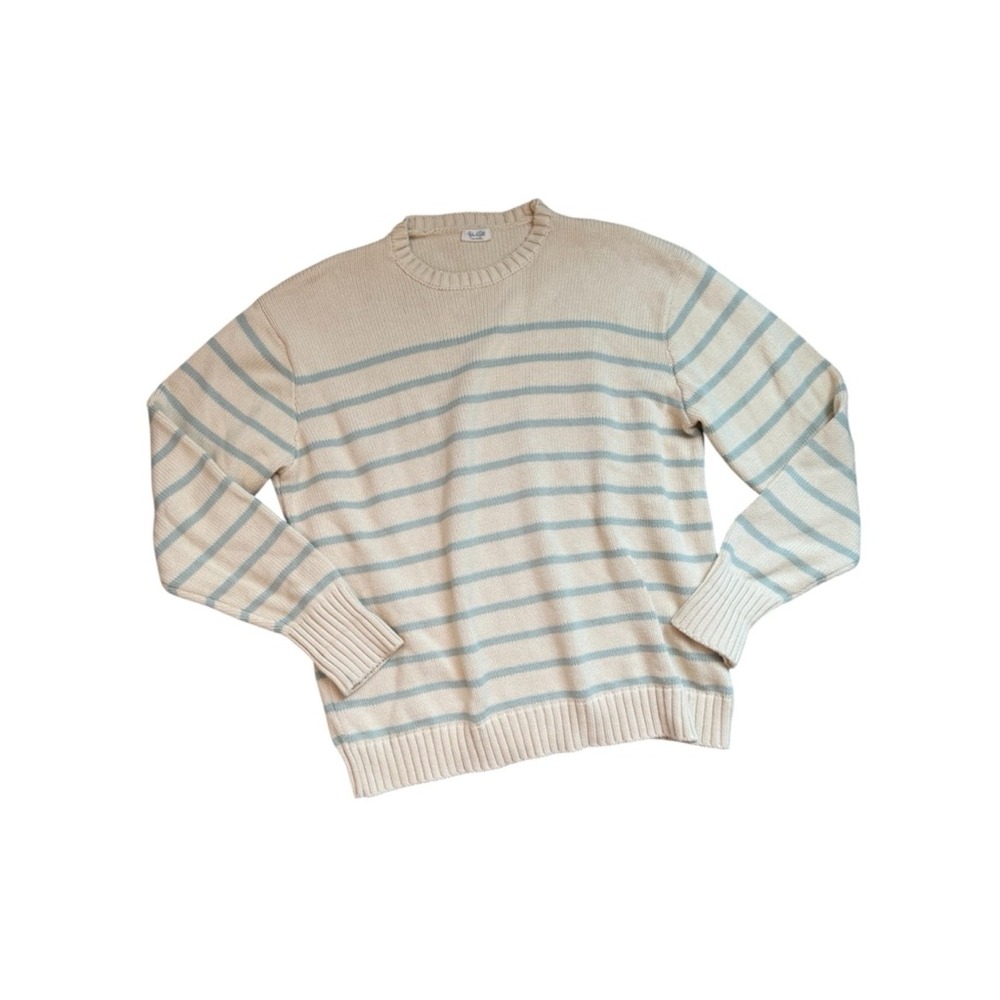 John Galt Brandy Melville Stripe Bianca Cotton Knit Oversized Sweater Cream Blue